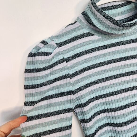 Maeve Anthropologie Striped Ribbed Turtleneck Knit Top S Casual Cozycore - Picture 5 of 7